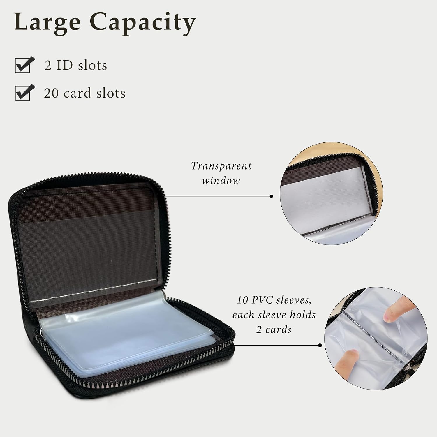Genuine Leather Credit Card Holder Zipper Wallet with 26 Card Slots – RFID Blocking, Compact & Stylish