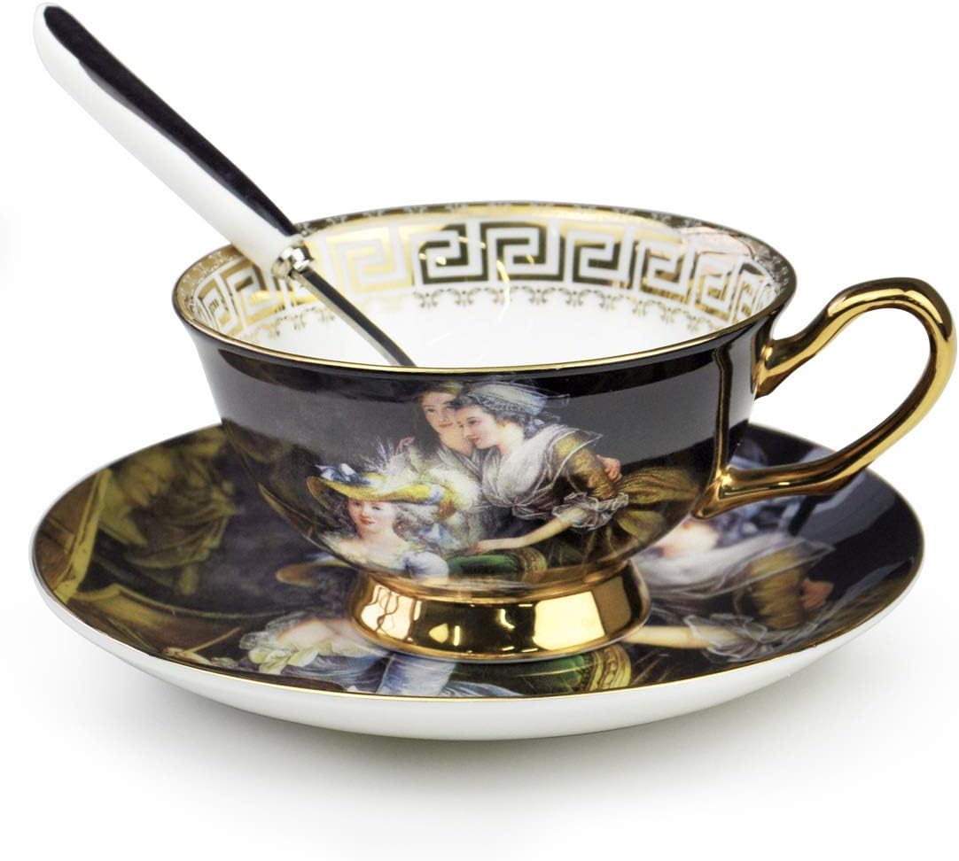 Tea Cups and Saucers Sets Vintage Oil Painting Porcelain Teacups with Saucer and Spoon For Tea Party