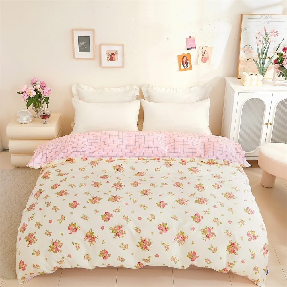 Funda Nordica Cama 90 Infantil Rosas Rosas Ropa de Cama Flores menudas Microfibra Suave y Cómoda con Cremallera Funda Edredon 150x200-2 Fundas Almohada 50x75 QD2204