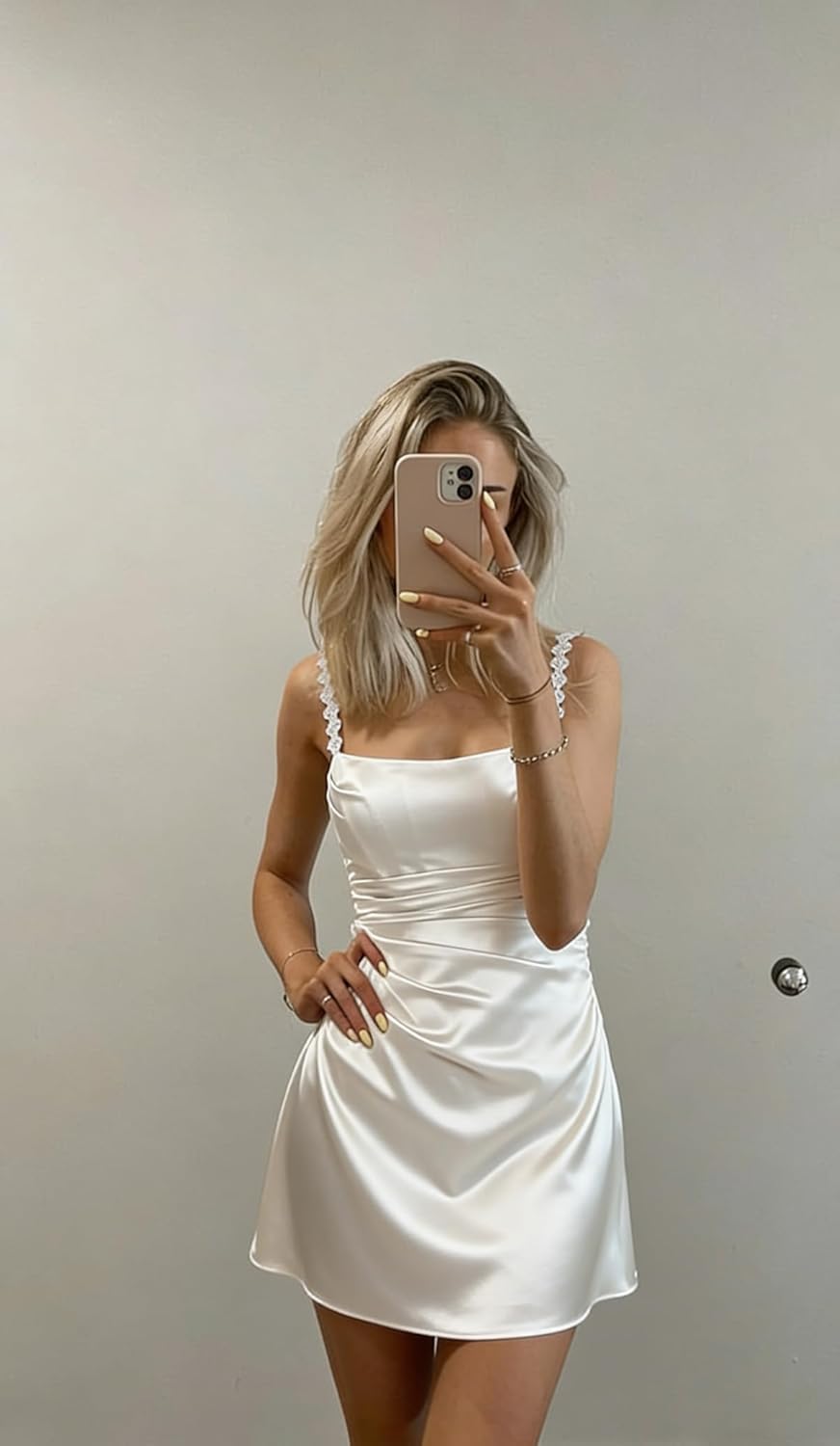 Satin Short Prom Dresses 2026 for Teens Square Neck Flower Spaghetti Straps Pleated Mini Homecoming Cocktail Gown