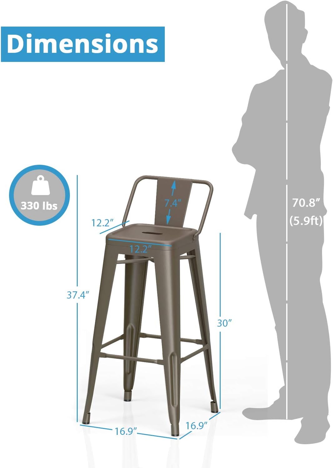 Buy Vipek 30 Inches Bar Stools Commercial Grade Patio Metal Bar Chairs With Low Back 30 Height Barstool Side Dining Chairs For Outdoor Bistro Pub Cafe Indoor Kitchen