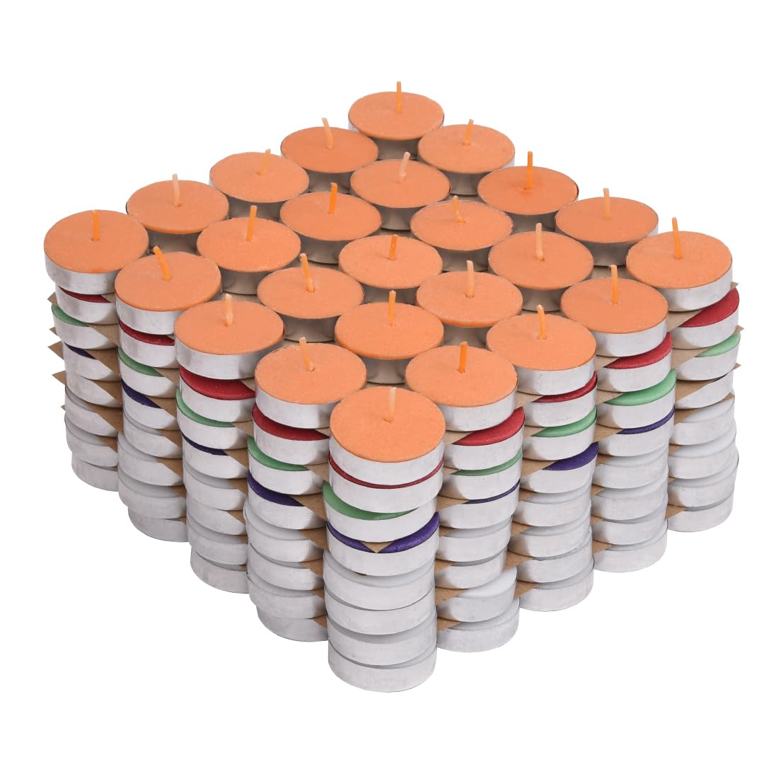 Amazon Brand-Solimo Wax Tealight Candles(Set of 200,Unscented,100 White & 100 Color)