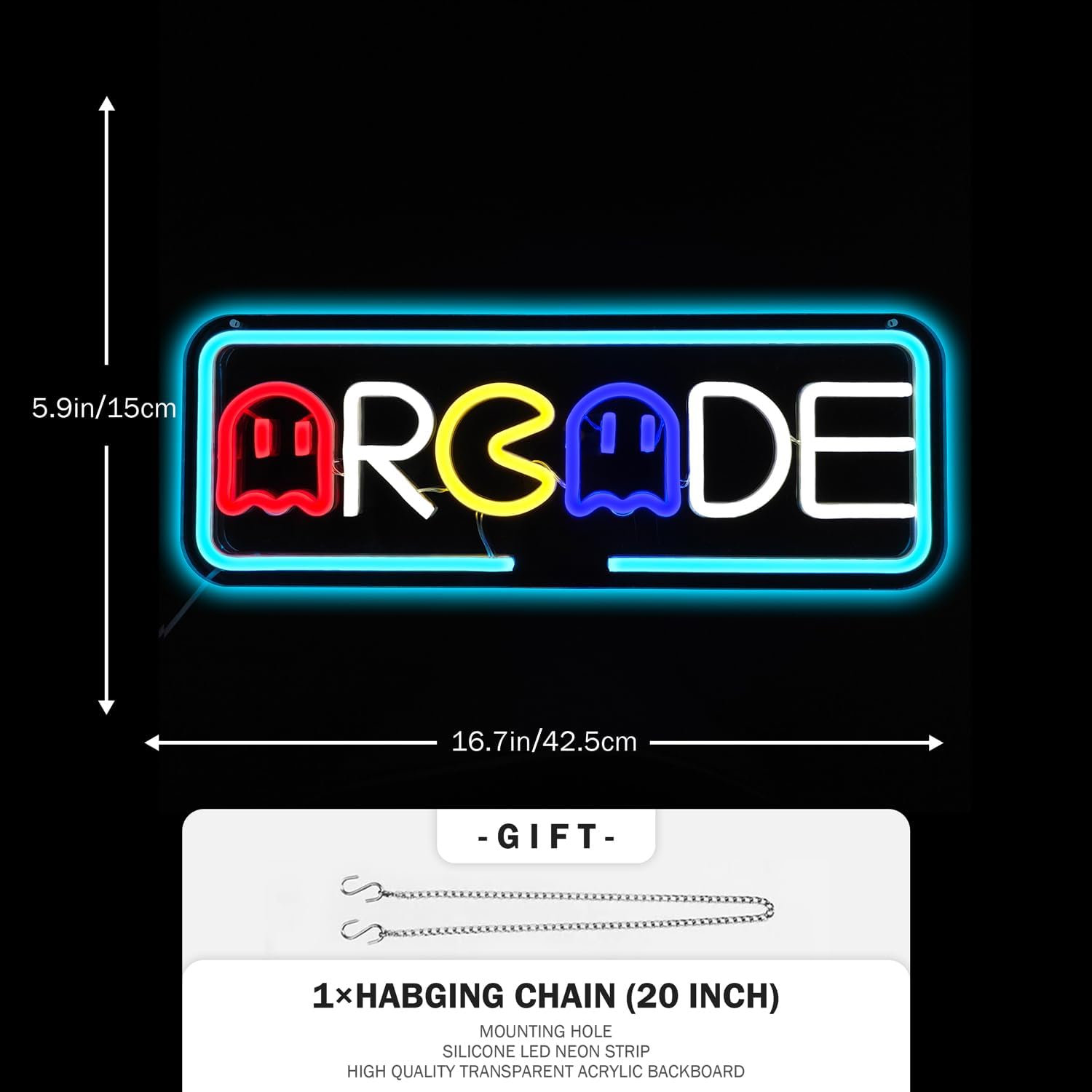 Arcade Neon Sign Gaming Neon Signs for Wall Decor Ghost Game Neon Lights LED Light Up Signs for Gaming Room Man Cave Bedroom Neon Wall Light Gift for Arcade Gamer Teens
