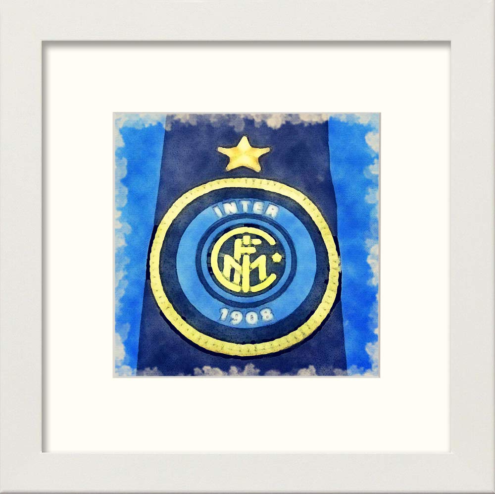 L Lumartos Inter Milan FC Badge Contemporary Home Decor Wall Art Watercolour Print, White, 10 x 10 Inches