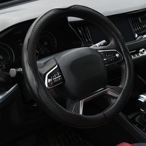 Rueesh Funda de cuero de microfibra antideslizante con acabado mate para volante de automóvil, funda universal de 15" con patrón de relieve para