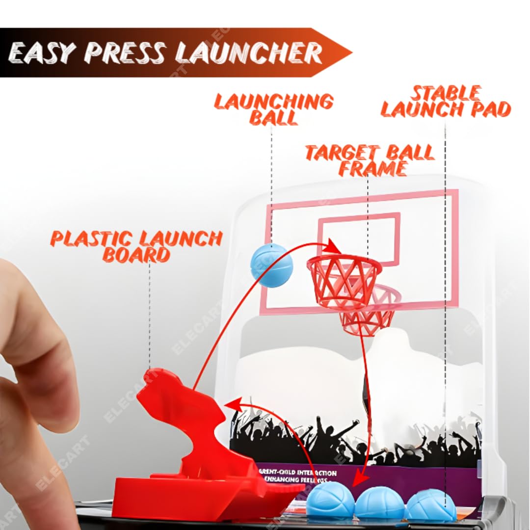Elecart Desktop Basketball Game for Kids & Adults | Mini Tabletop Basketball Shooting Game | Indoor Board Game with Dual Launchers | Stress Relief Office Toy | Hand-Eye Coordination 2