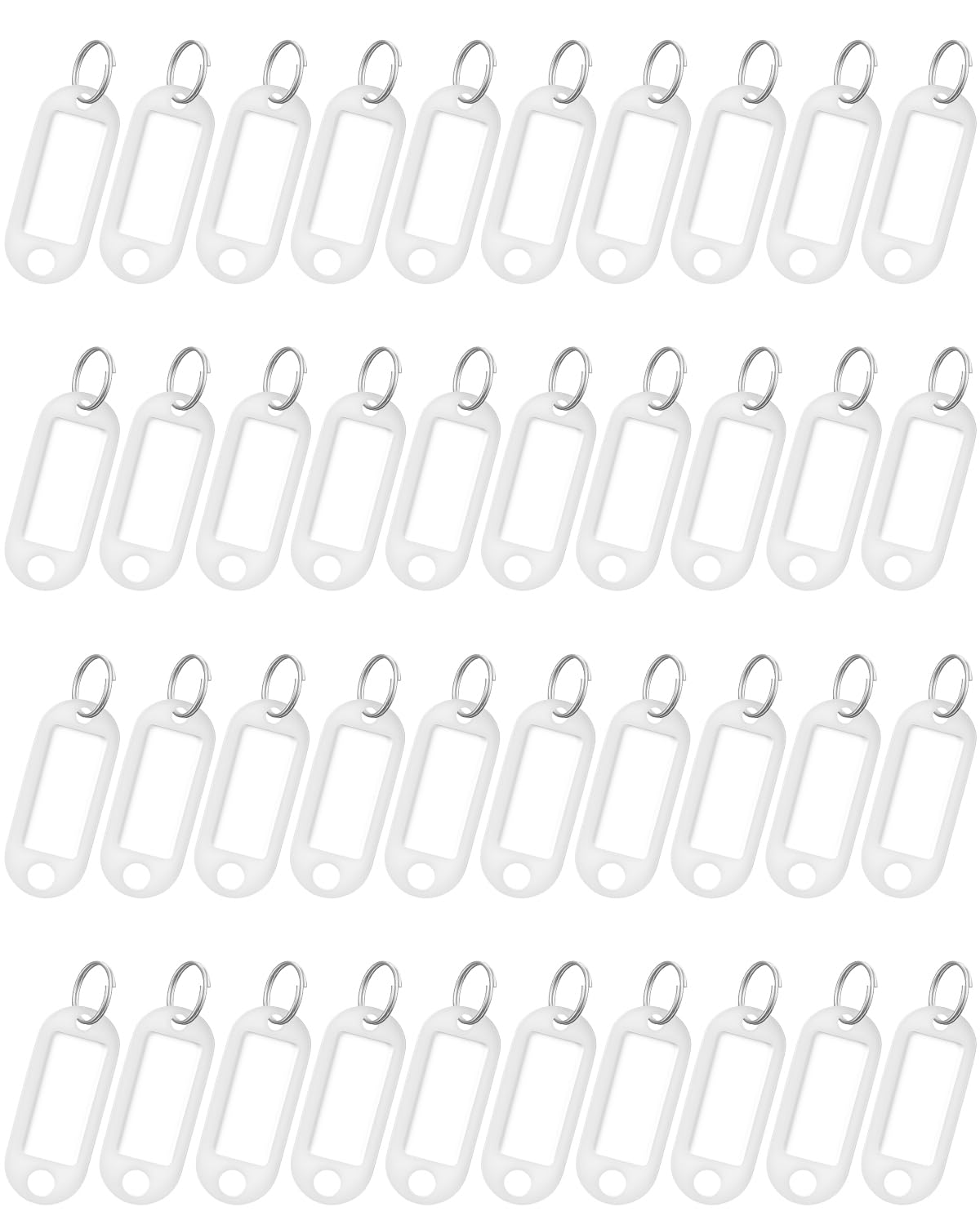 Uniclife 40 Pieces Key Tags 2 Inch Soft Plastic Key Chain Tags with Blank Paper Labels Clear Windows Protective Films and Split Rings Flexible Item Identifiers, White