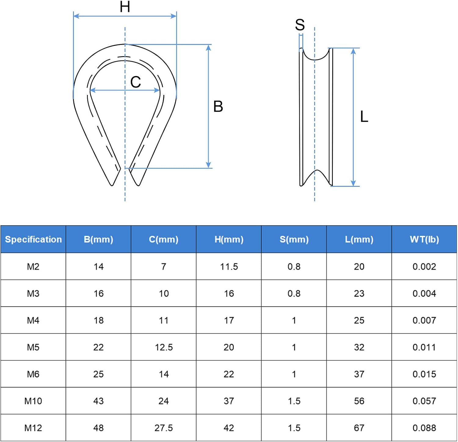 MECCANIXITY Rope Thimble 1/8"(3mm) Diameter M3 Stainless Steel Wire Rope Cable Thimble for Towing Rigging, Pack of 30