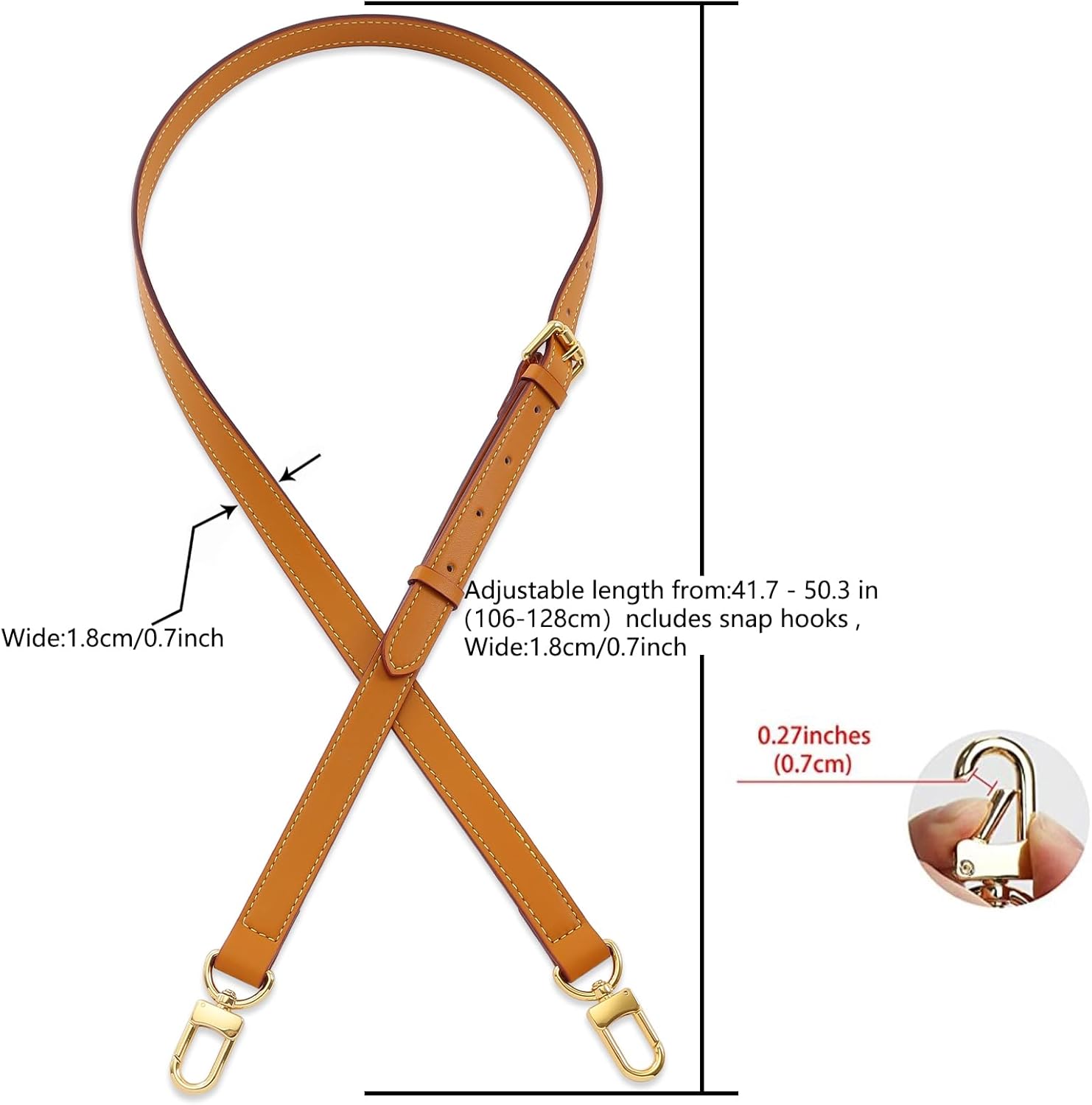 Vachetta Genuine Leather Adjustable Genuine Leather Crossbody Straps Replacement (Honey brown) - Image 7