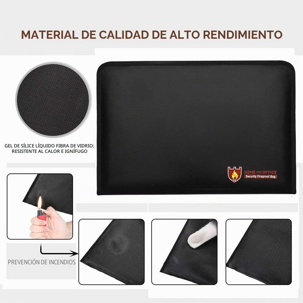 Bolsa de documentos ignífuga, resistente al fuego y al agua, tamaño A4, 12 bolsillos, resistente al fuego, impermeable, soporte para documentos, portátil, con revestimiento de silicona, no pica, para