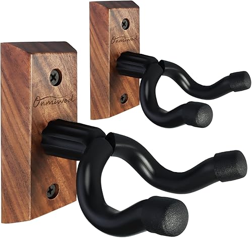 Monte de pared de guitarra 2 paquete, colgador de guitarra de madera de nogal negro, soporte de colgador de pared de guitarra en forma de U, pared de soporte de gancho para soporte de guitarra para acústica, guitarra eléctrica, banjo, bajo, para guitarristas de hombres