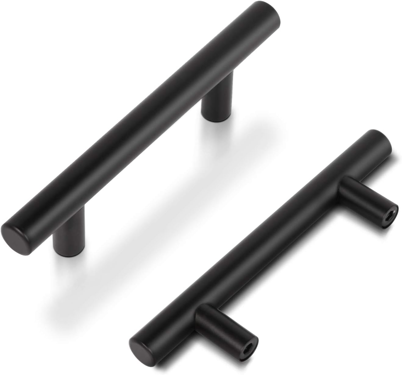 Gobrico Black Stainless Steel 3"(76mm) Hole Centers Cabinet Handles T Bar Drawer Pulls 5" Overall Length T-bar Round Knobs for Bath and Bedroom-50Pack