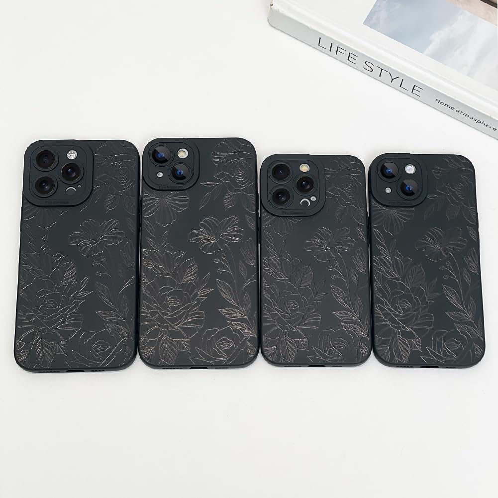 LSL Case for iPhone 13 Pro Max Black Floral Flower Pattern Print Design Soft TPU Full Camera Lens Anti-Drop Anti-Scratch Shockproof Protective Slim Cover for Women Girls - Image 7