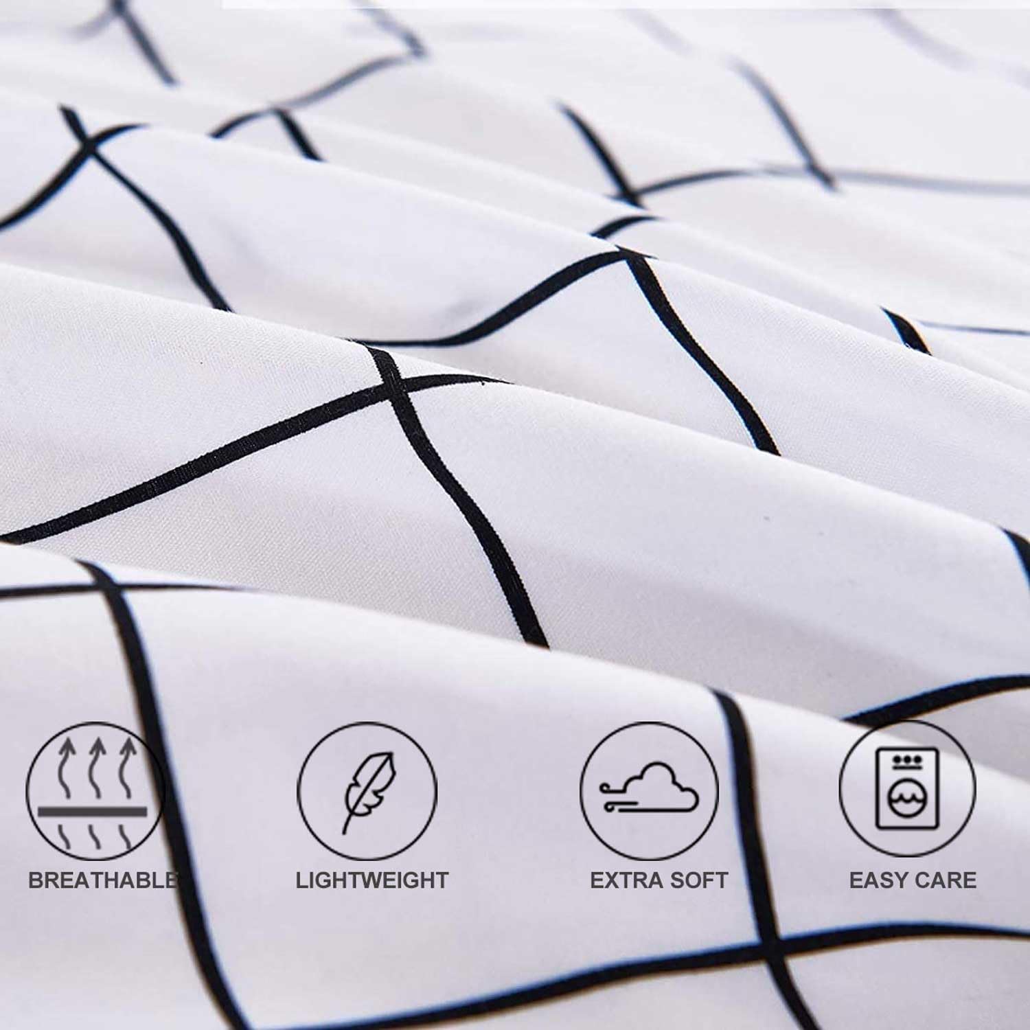 Faincy Full Comforter Set, White Black Grid Geometric Plaid Pattern Printed Reversible Comforter - Size 80 x 90 3PC Soft Microfiber Duvet Sets 2 Pillowshams Modern Bedding in a Bag for Women Men Teen