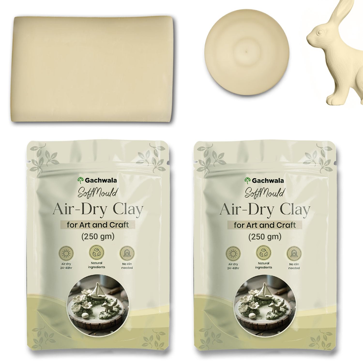 gachwala Soft Mould Air Dry Clay 500gm(Pack of 2-250gm Each) | Smooth & Malleable Clay for Sculpting, Modelling & Craft | Easy-to-Use Moulding Clay for Lippan Art & DIY Projects-picture-12