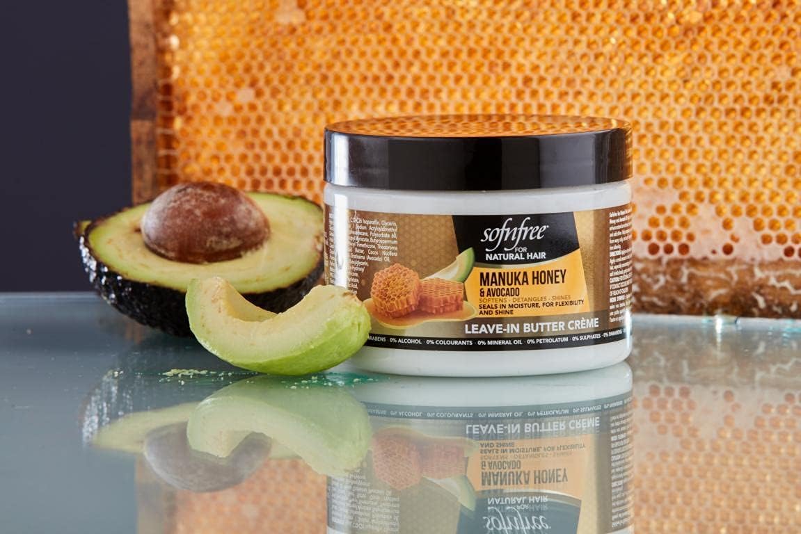 SOF N' FREE Leave-In Conditioner with Manuka Honey & Avocado Natural Hair Butter and Hair Moisturizer for Coily & Curly Hair - 11 Fl Oz (Pack of 3)