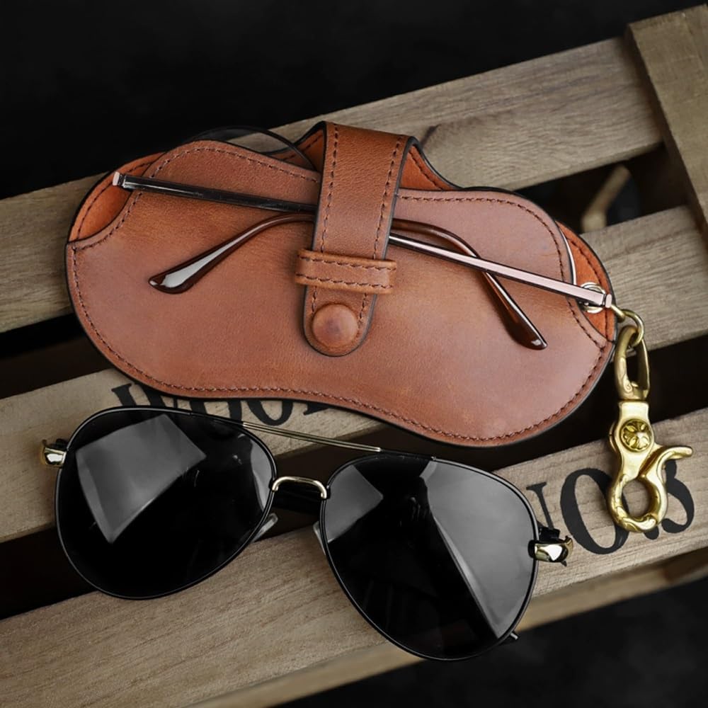 Handmade Leather Eyeglasses & Sunglasses Case, Portable Leather Sunglass Case, Leather Glasses Case for Men and Women(Black)