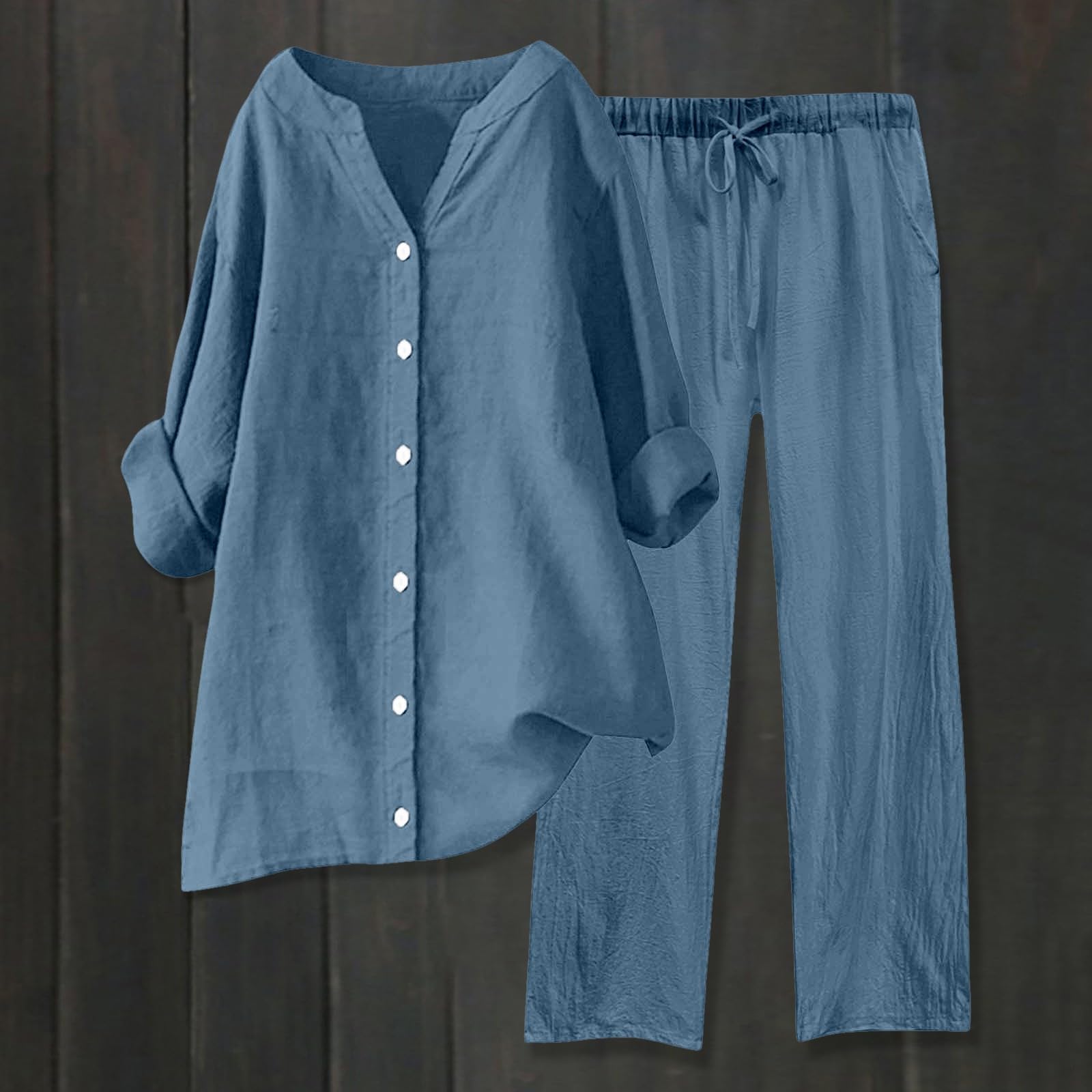 Ensemble Femme en Lin Tenue Chic Et Elegant Vetement Grande Taille Ete Jogging Hawaienne Tunique Pantalon Chemise Survêtements Haut Fluide Tenues Élégante Été Combinaison Robe Tailleurs-Pantalons