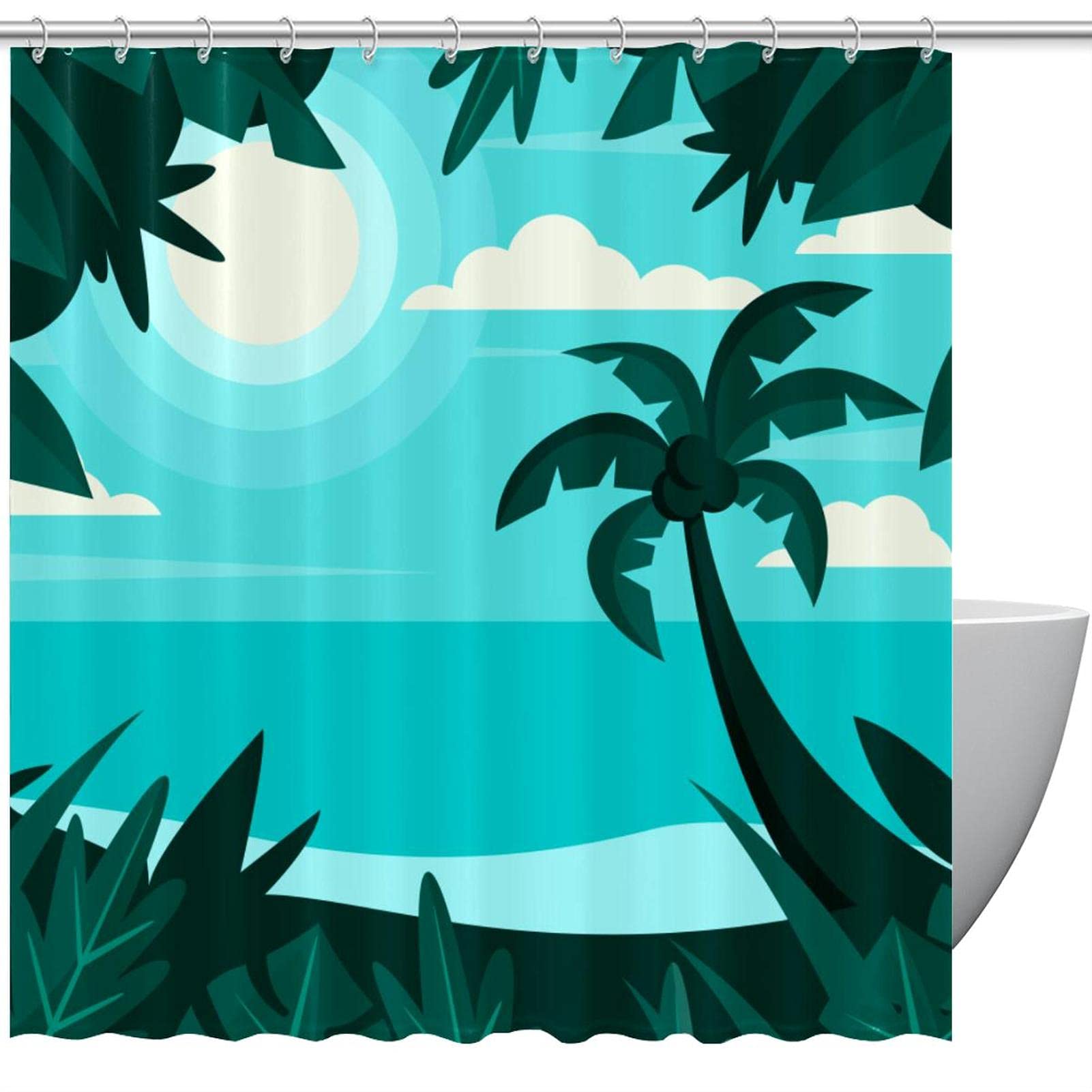 Rideau de douche tissu vert forêt tropicale anti-moisissure avec anneaux