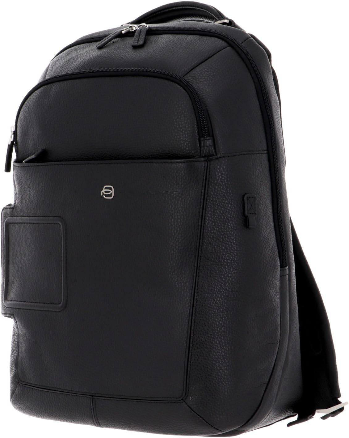 PIQUADRO Vibe Leather Backpack with Two Compartments, Black, U, Fashion