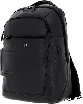 PIQUADRO Vibe Leather Backpack with Two Compartments, Black, U, Fashion