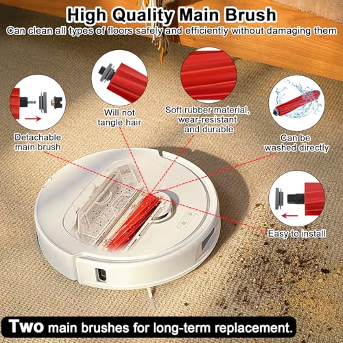 Zubehörset für Roborock Qrevo Pro/Qrevo S/Qrevo MaxV/Q revo Plus Saugroboter Zubehör Quero Ersatzteile Original Accessories Set, 2 Hauptbürsten 4 Hepa Filter 8 Wischpads 4 Seitenbürsten 6 Staubbeutel