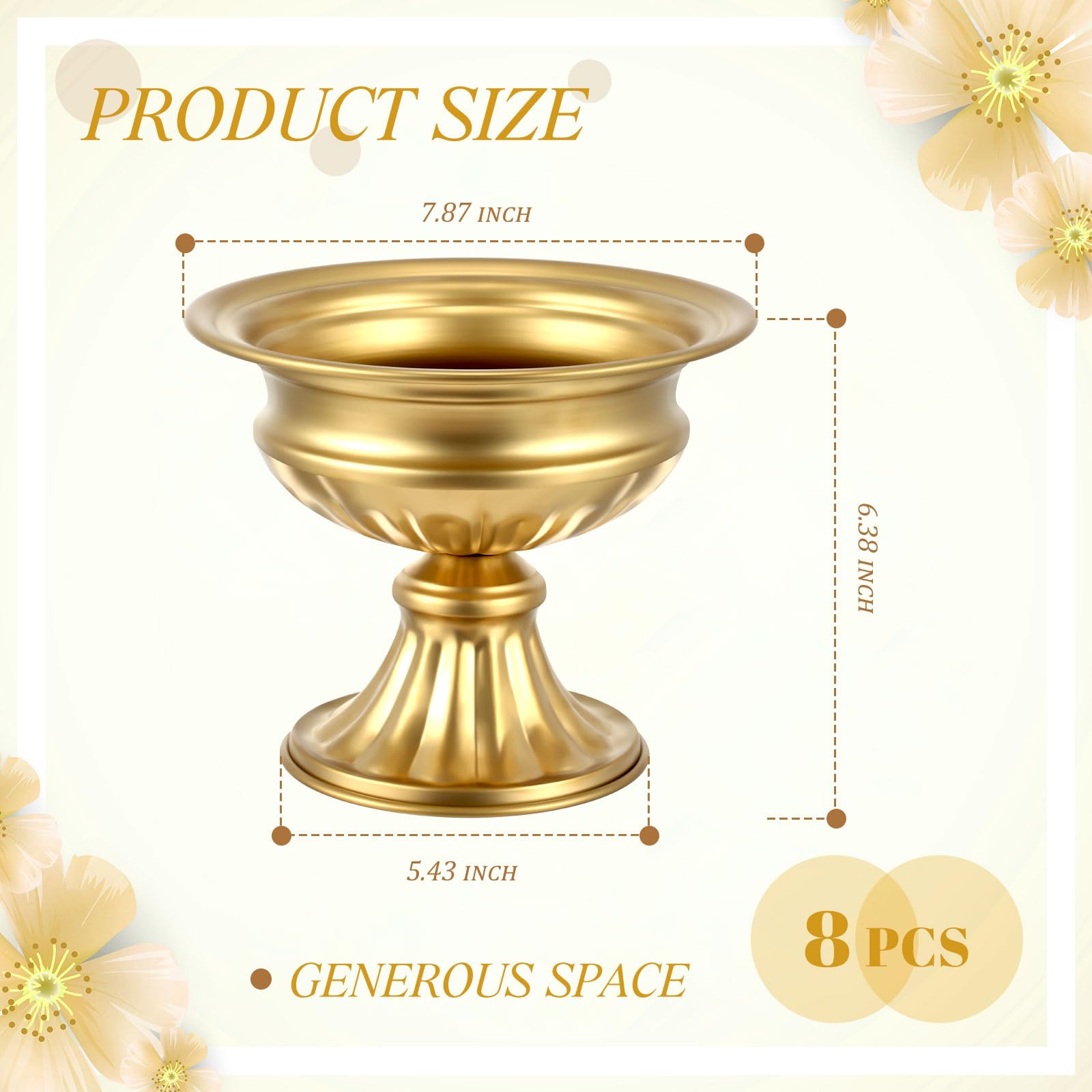 Ziliny 8 Pcs Gold Vases for Wedding Centerpieces 6.38 Inch Tall Metal