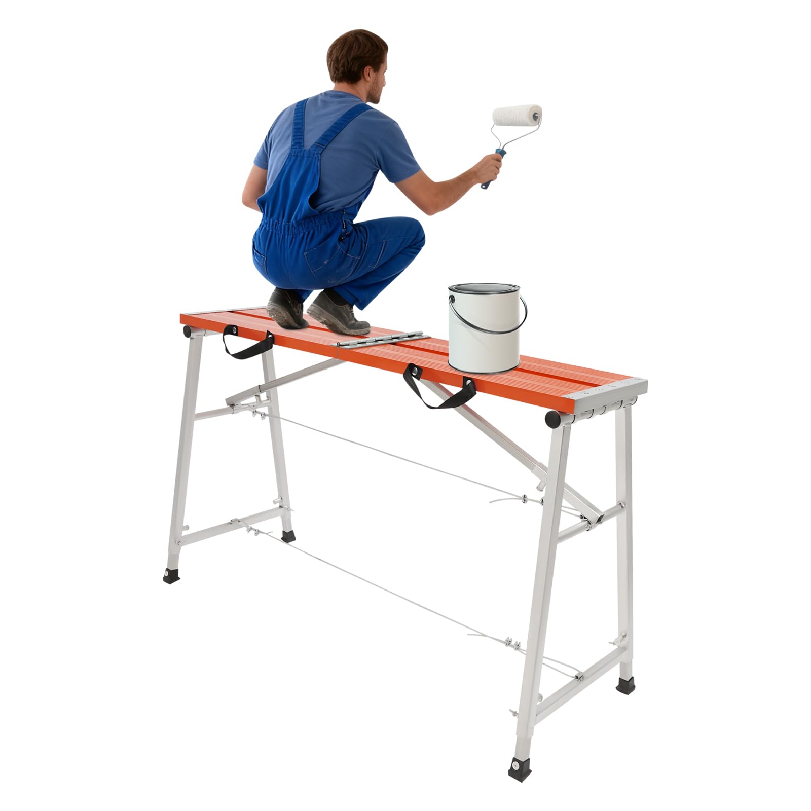 Plateforme de travail pliable et réglable en hauteur, en alliage d'aluminium orange argenté pour la décoration de la maison, peinture murale, nettoyage des fenêtres, avec capacité de charge de 200 kg