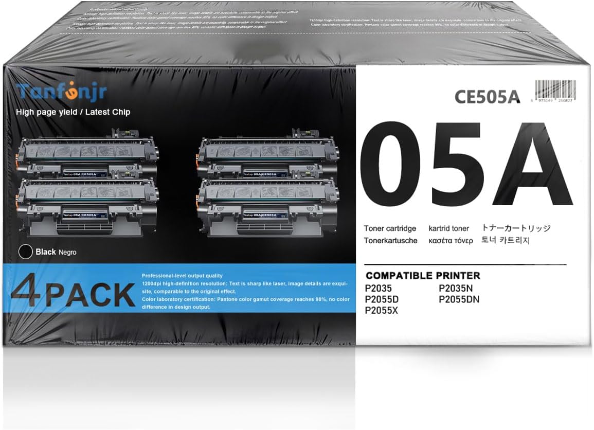 05A Toner Cartridge High Yield (2300 Pages) Compatible for HP CE505A | 4-Pack Black | Replacement for HP P2035 P2035N 2035N P2055DN 2055DN P2030 P2050 P2055X P2055D Printers