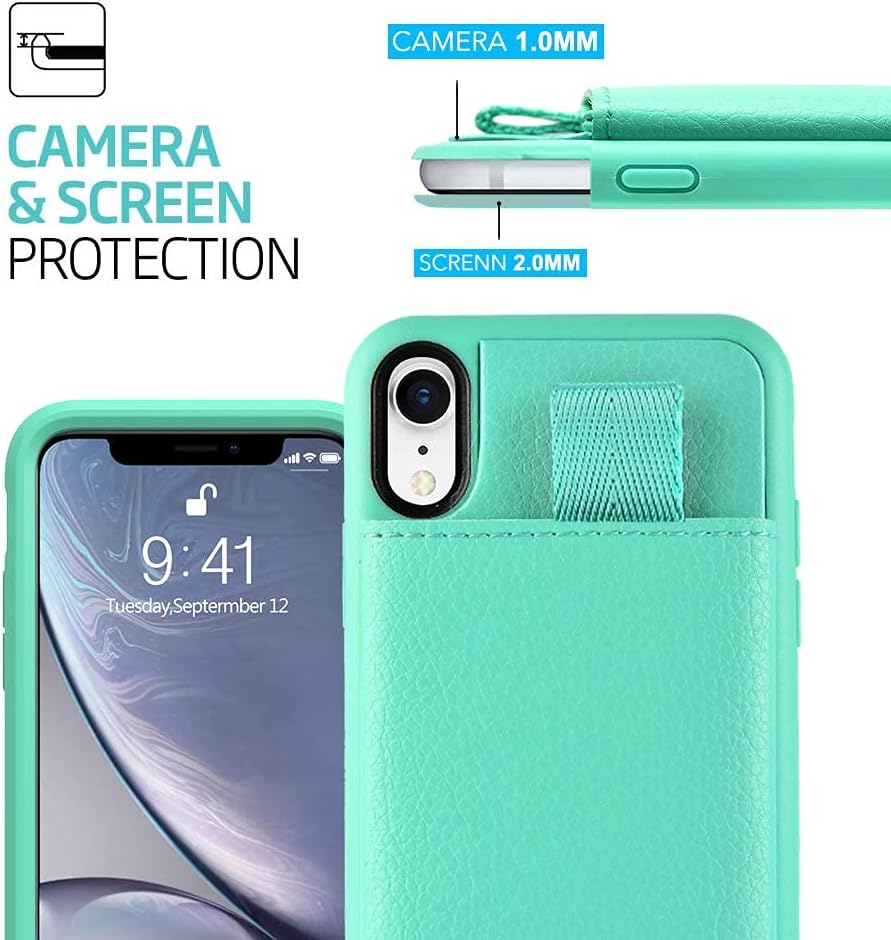 LAMEEKU Wallet Case for Apple iPhone XR, 6.1-Inch, Protective Leather Phone Cases with Credit Card Holder Slot Pocket, Shockproof Bumper Cover compatible with iPhone XR 6.1" (2018 Release) -Mint Green