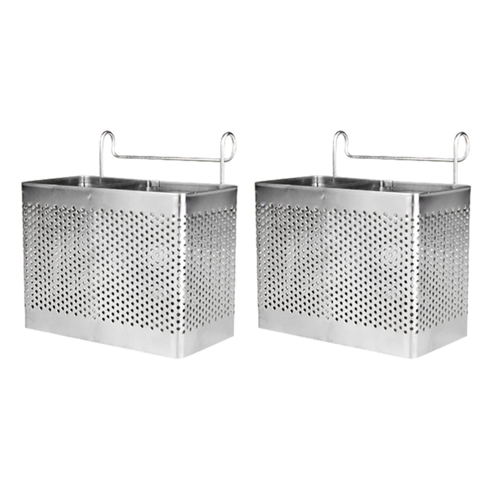 Qezodsx Silver 2X Stainless Steel Chopsticks Holder Hanging Cutlery Drying Basket Tableware Drainer With Hooks Kitchen Utensil(A)