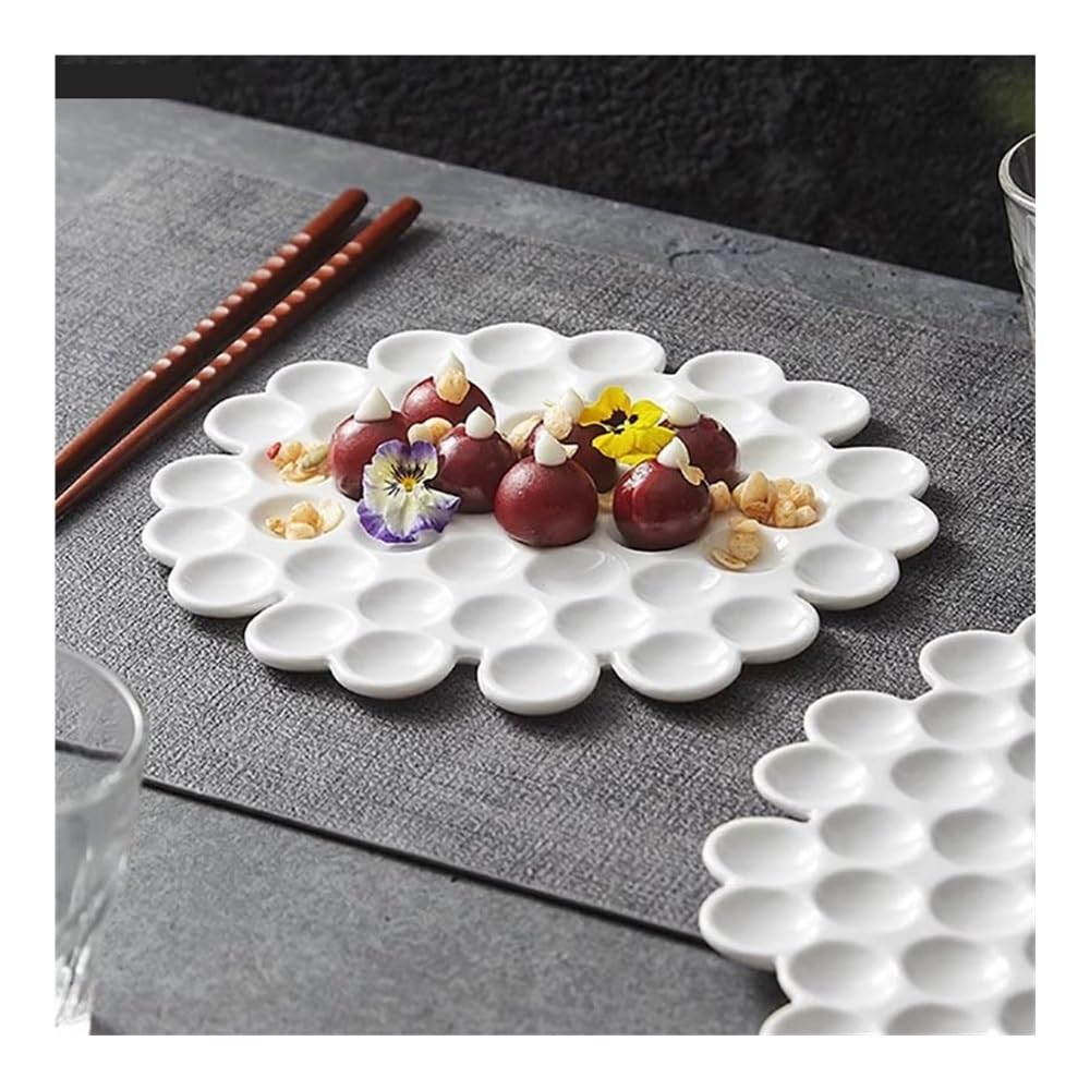 Talerze Obiadowe Talerz ceramiczny o strukturze plastra miodu: nieregularne, białe naczynie do sushi i deserów(20.3cm)
