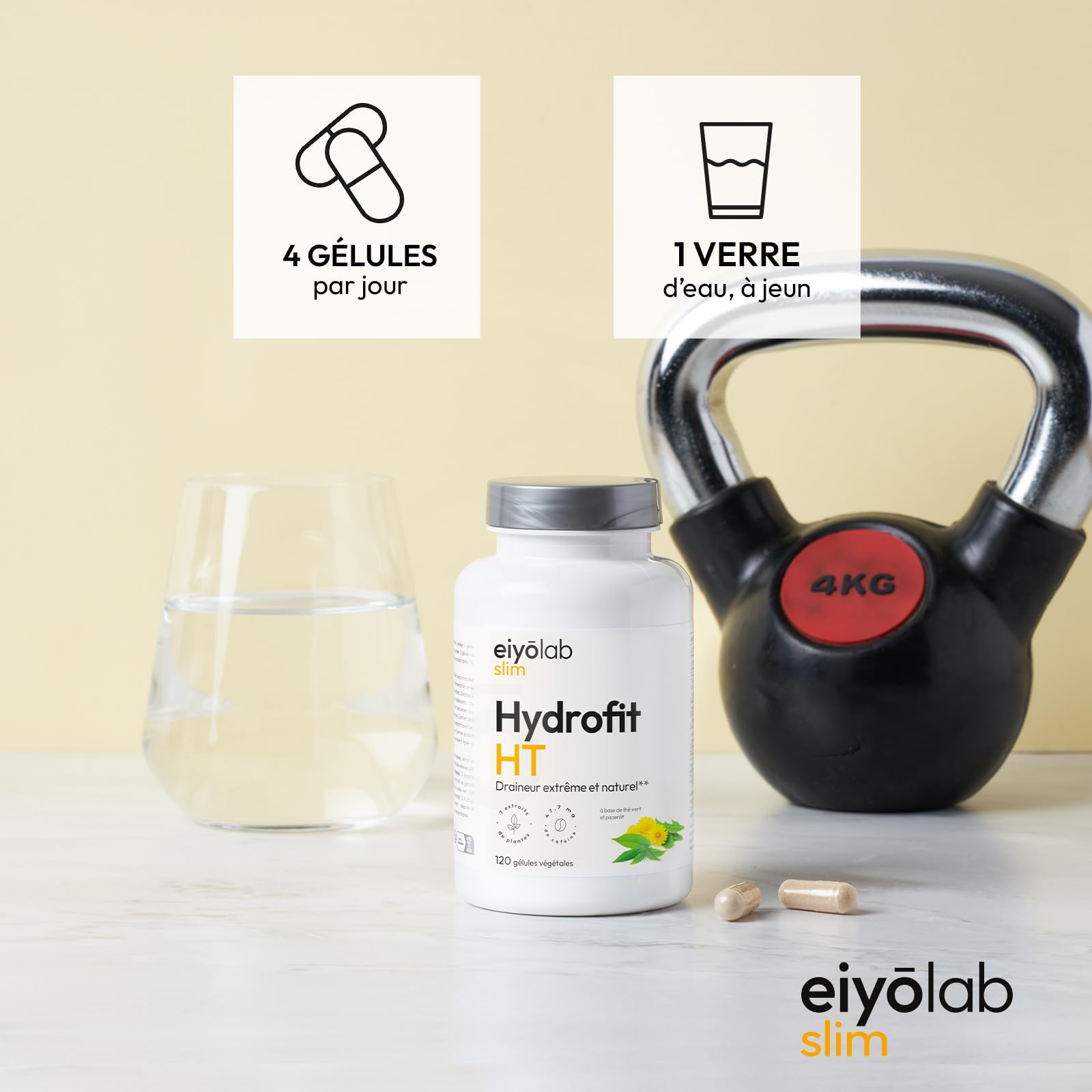 HYDROFIT HT | Detox Minceur Puissant | Draineur Naturel Anti-Cellulite et Rétention d’eau | Complexe de 7 Plantes Diurétiques et Dépuratives + Caféine | 120 Gélules Vegan pour Homme et Femme | Eiyolab