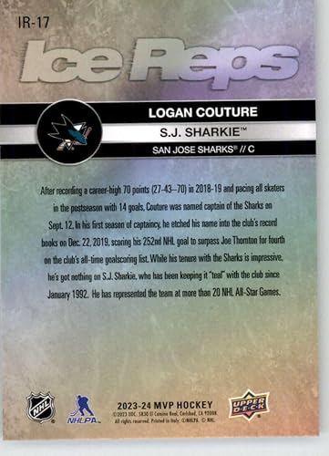 Miniatura 2 de 2023-24 Upper Deck MVP Ice Reps #IR-17 Logan Couture/S.J. Sharkie San Jose/San Jose Sharks/Sharks Official NHL Hockey Card in Raw (NM or Better)