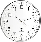 TFA Dostmann Analoge Wanduhr Funk, hohe Genauigkeit, Funkuhr, weiß/silber, 60.3514, für Küche,Wohnzimmer, Büro oder Eingangsbereich geeignet, 330 x 50 mm