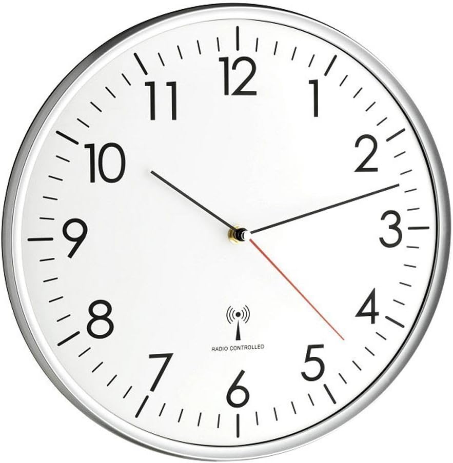 TFA Dostmann Analoge Wanduhr Funk, hohe Genauigkeit, Funkuhr, weiß/silber, 60.3514, für Küche,Wohnzimmer, Büro oder Eingangsbereich geeignet, 330 x 50 mm