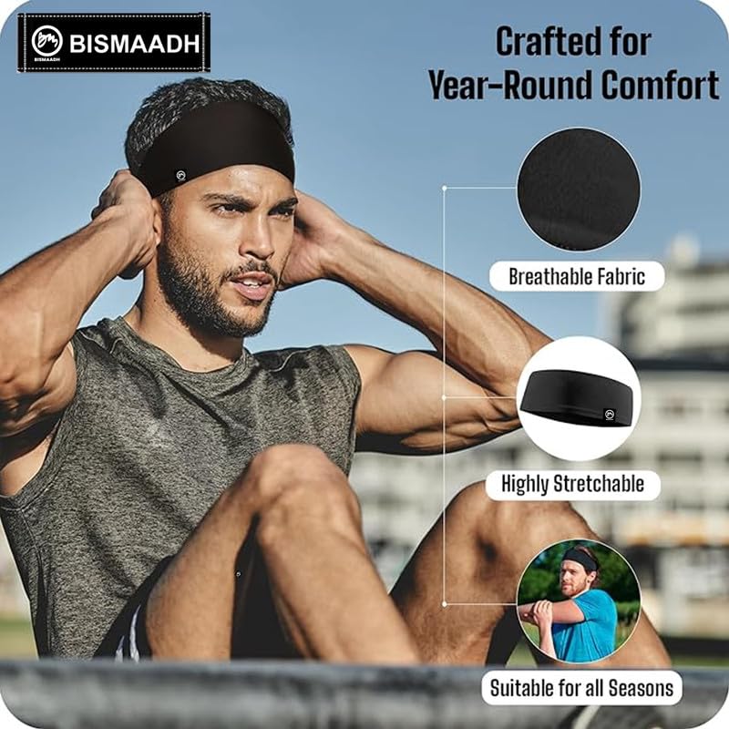 BISMAADH Men's Spandex Headband Sweatband & Sports Headband for Running, Cycling, Yoga, Exercise - Stretchy & Moisture Wicking Free Size - Image 5 thumbnail