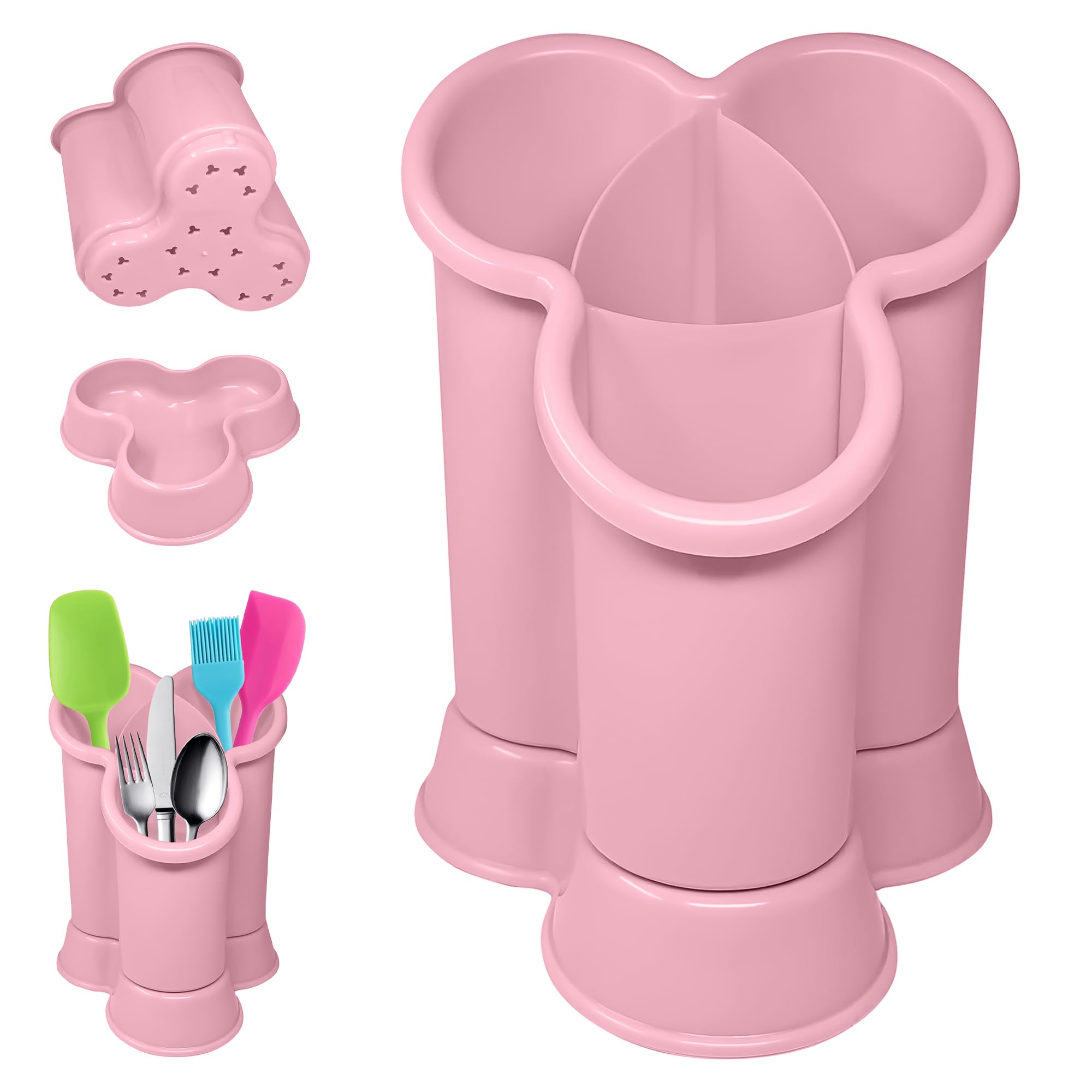 Plastific Pink - D2 4 Compartment Cutlery Drainer Caddy | High Grade Plastic Utensil Holder For Kitchen | Cleaning Tools Organizer For Home & Kitchen (Pink - D2)