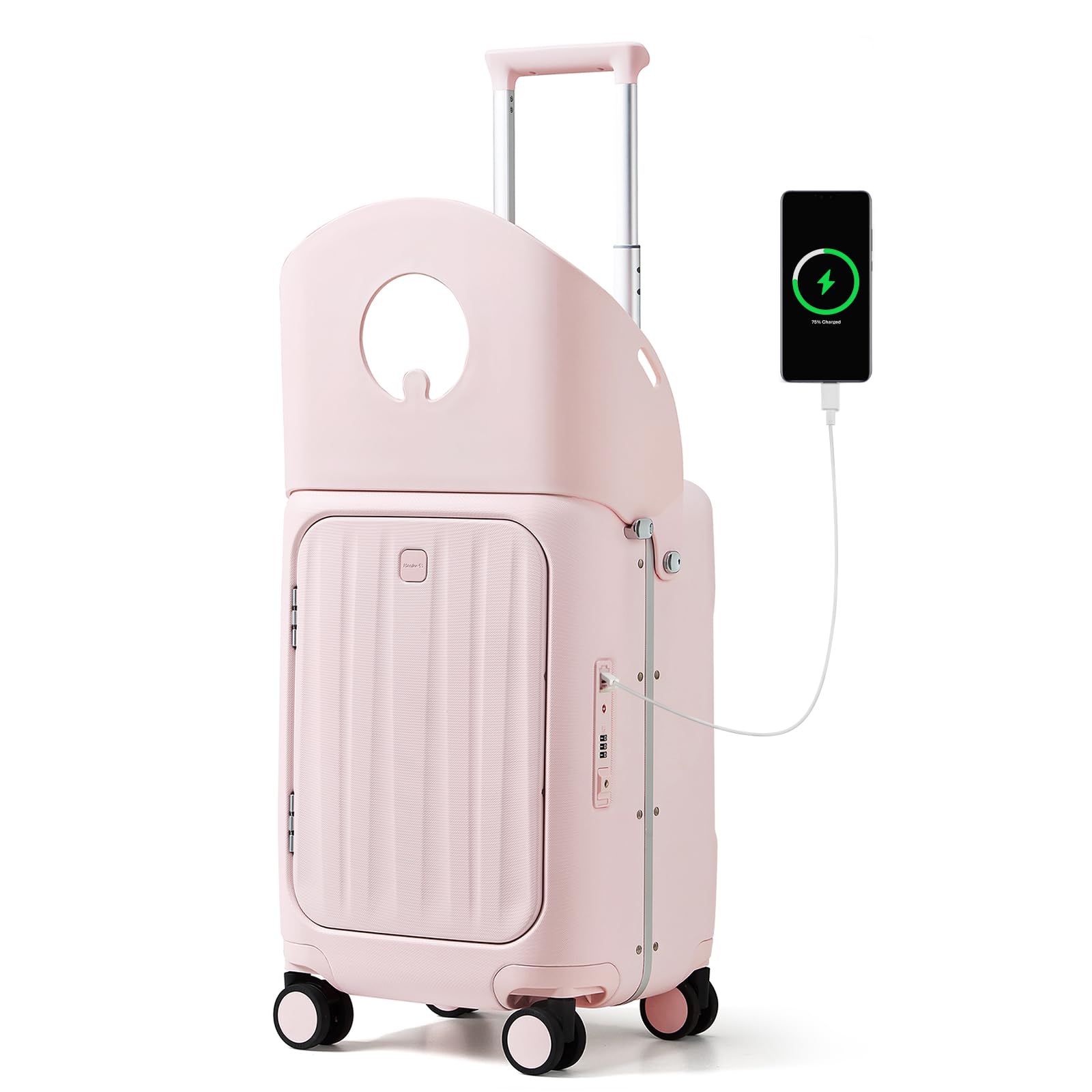 20 Inch Ride On Suitcase For Kids Hard Shell Luggage Pink
