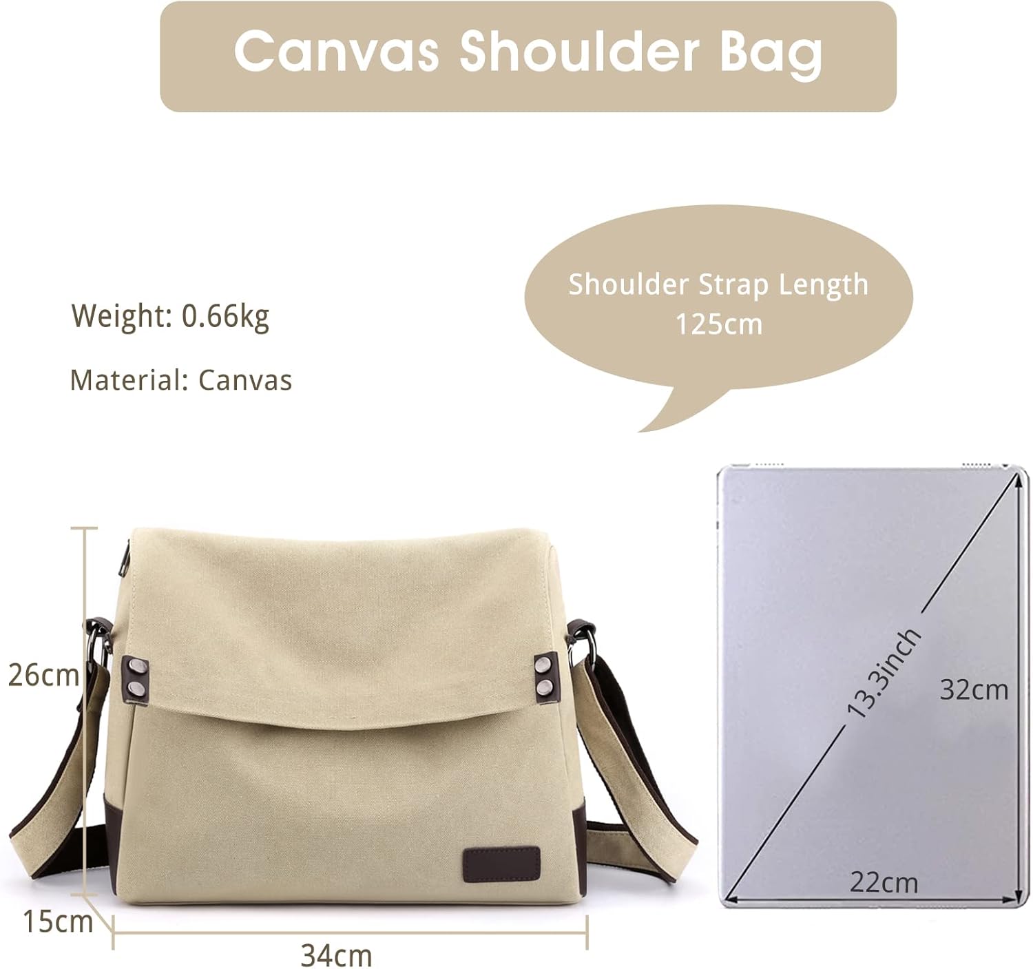 Men's Shoulder Bag Canvas Crossbody Bag Casual Messenger Bag Laptop Bag for 13.3 inch Laptop Briefcase Satchel Bag