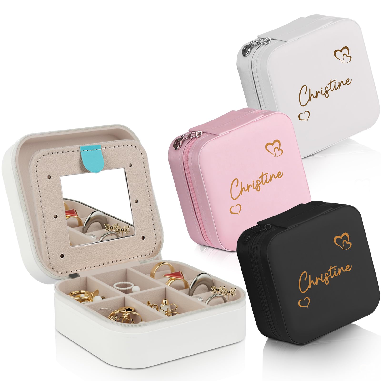 ALBK Personalized Jewelry Travel Case with Mirror - Personalized Gifts for Women, Custom Travel Jewelry Box, Birthday Gifts for Women, Christmas Gifts 2023 for Teens Girls