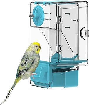 Automatic Bird Feeder, No Mess Bird Cage Feeder with Perch Multi-Functional Holder for Fruits Vegetables for Parakeet Canary Cockatiel Finch Blue
