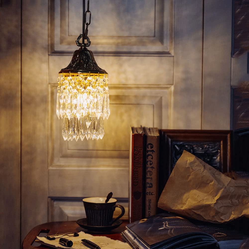 Kryształowa lampa wisząca mini żyrandol, mosiężna metalowa lampa wisząca sufitowa, oświetlenie wyspy kuchennej, przedpokój jadalnia sypialnia kawiarnia lampy wiszące, E14 Droplight