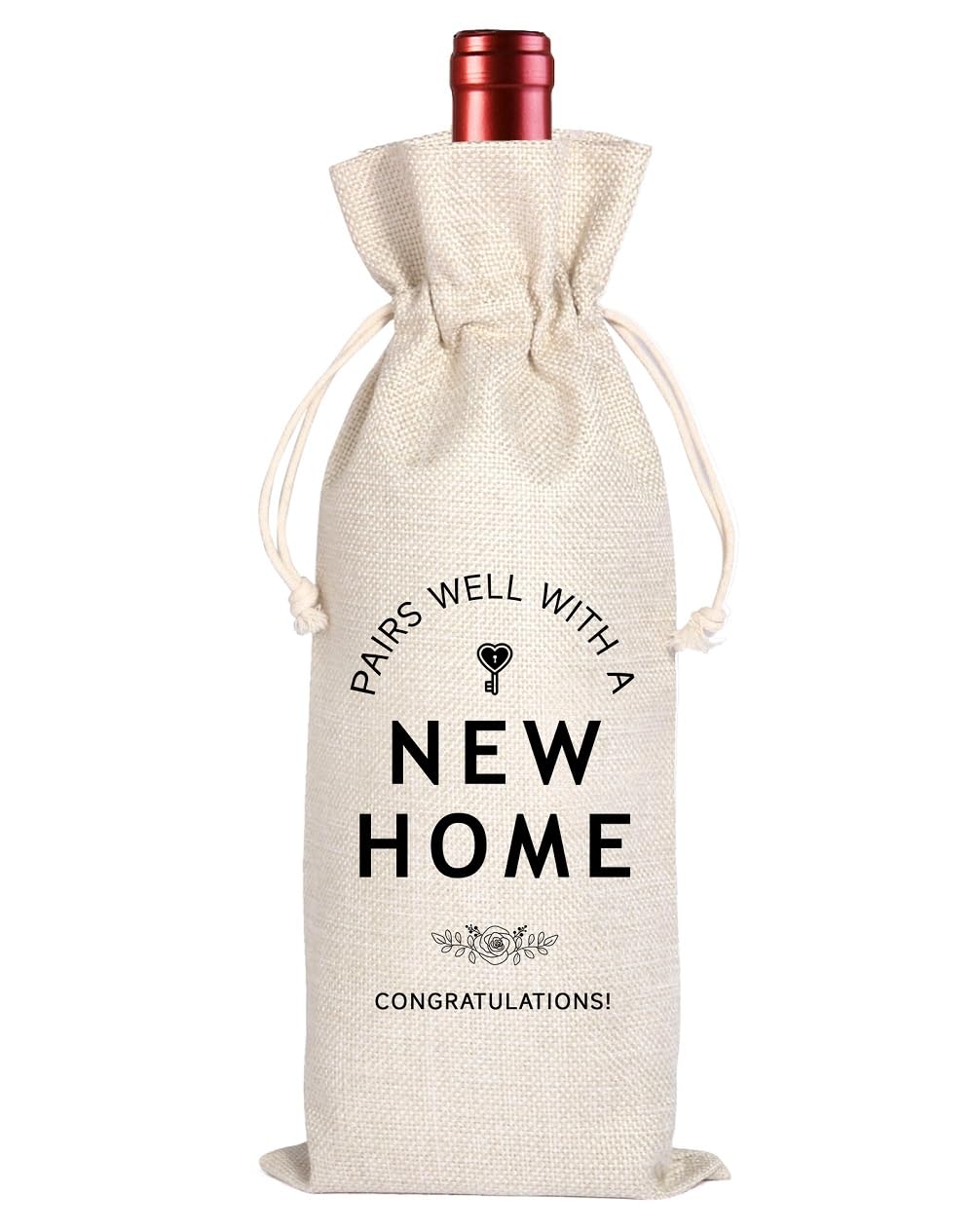 House Warming Gifts New Home Gifts,House Homeowner Gift,Realtor Gift to Clients,Sweet Home Congrats,Housewarming Party Decorations,Wine Gift Bags for Women Men Friends Homeowner (Beige-New Home)