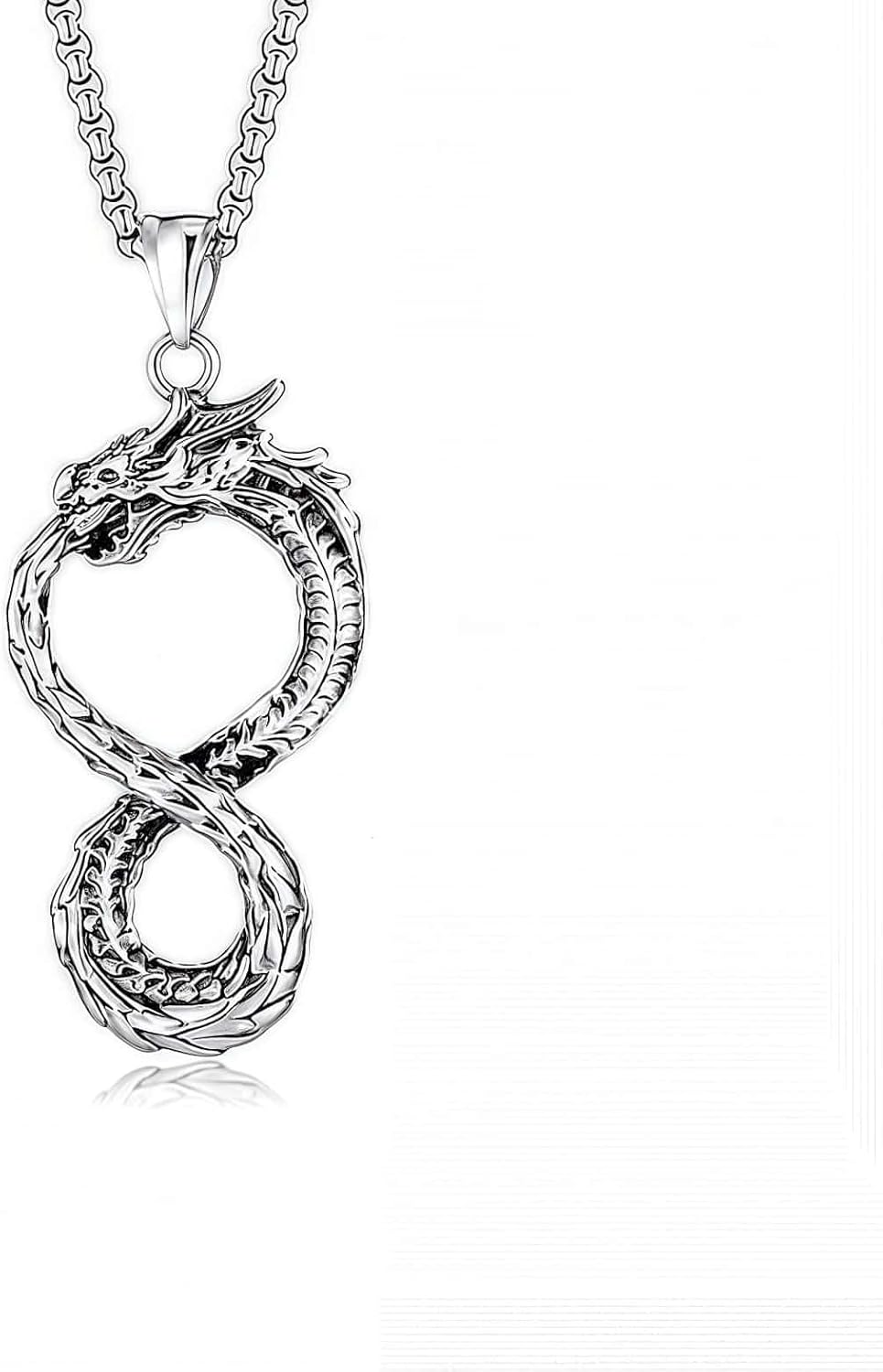 Stainless Steel Dragon Pendant Necklace for Men Women,Dragon Charm Hip-pop Jewelry Chain Necklace for Mens,24inch Chain