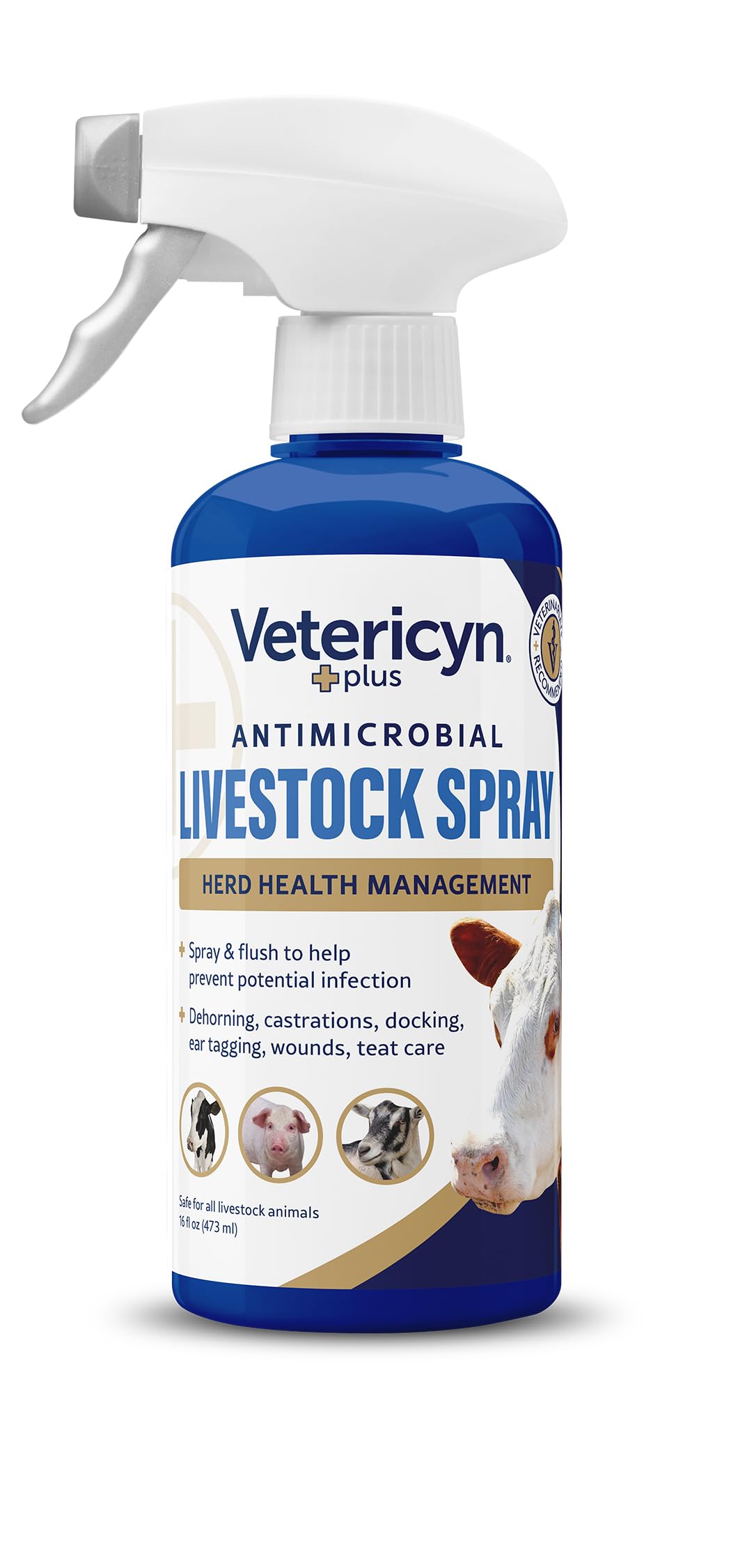 Plus Livestock Utility Spray | Wound Care Spray, Teat Spray, Dermal Cleanser, Safe, Non-Toxic and Antibiotic-Free Formula. 16 ounces