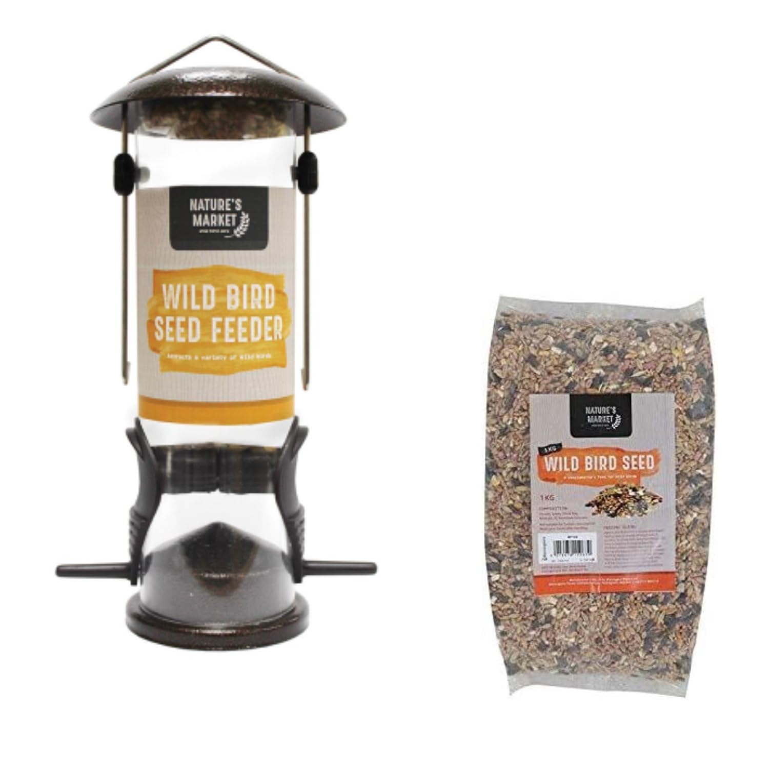 Garden Mile Brown Hanging Bird Feeder For Seed With 1Kg High Energy Birds Seed Hammertone Finish Bird Feeders For Outdoors Seasons Birds Feeder Large Metal Seeds Birdfeeder For Garden
