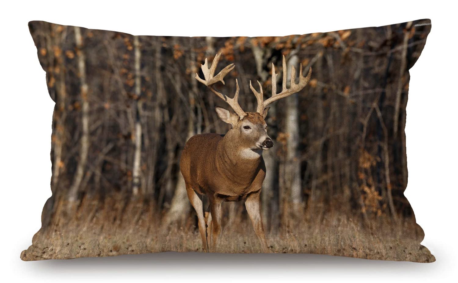 Solekla Jcp151 Deer Grass Forest Hunting Waist Lumbar Cotton Linen Throw Pillow Case Cushion Cover For Sofa Home Decorative Oblong 12X20 Inches
