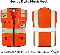 Vista 5 de Neopelta Chaleco de seguridad reflectante de malla naranja, fabricado con cinta reflectante 3M, chaleco resistente con bolsillo para identificación
