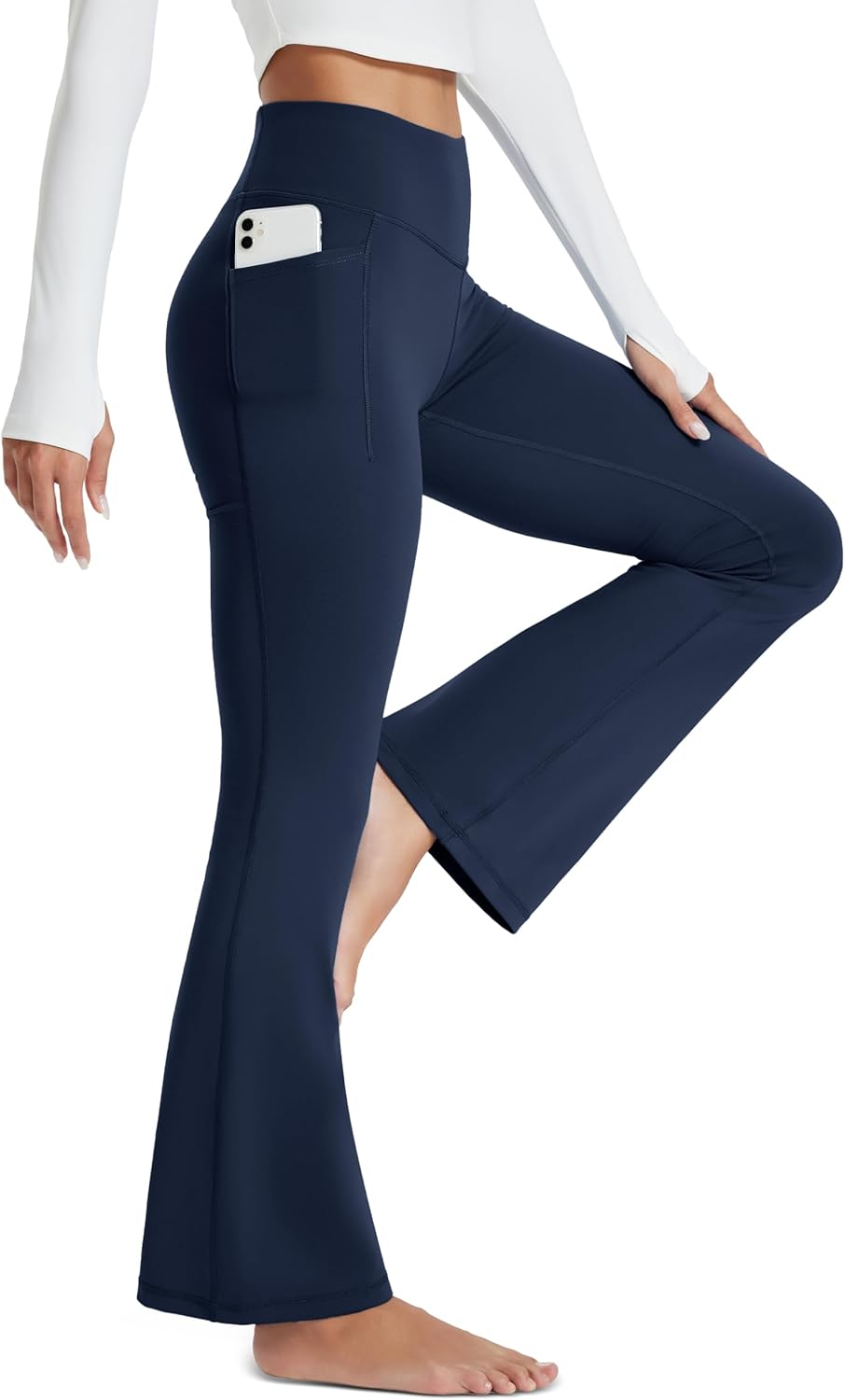 MAGCOMSEN Women's Flare Leggings with Pockets Yoga Pants High Waist Tummy Control Workout Casual Bell Bottom Leggings